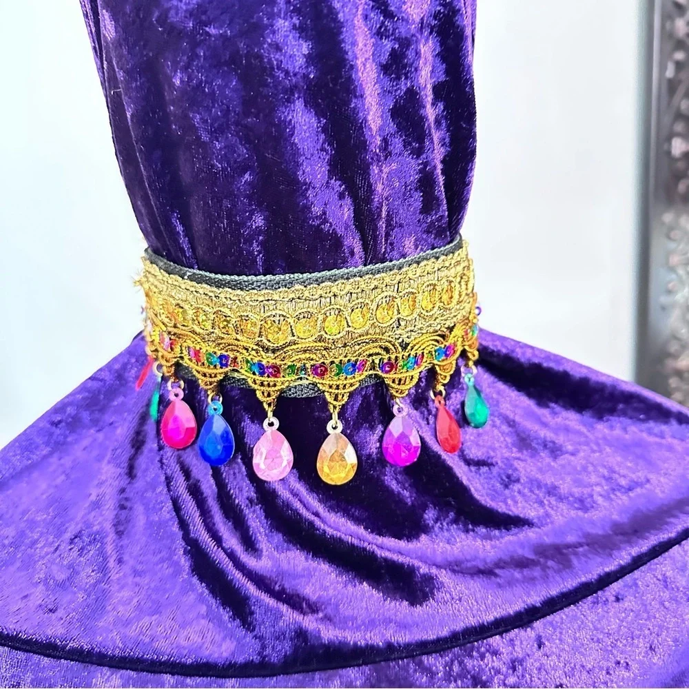 Artisan Gold Choker Multicolor Acrylic Dangle Gem Moroccan Style Handmade Signed